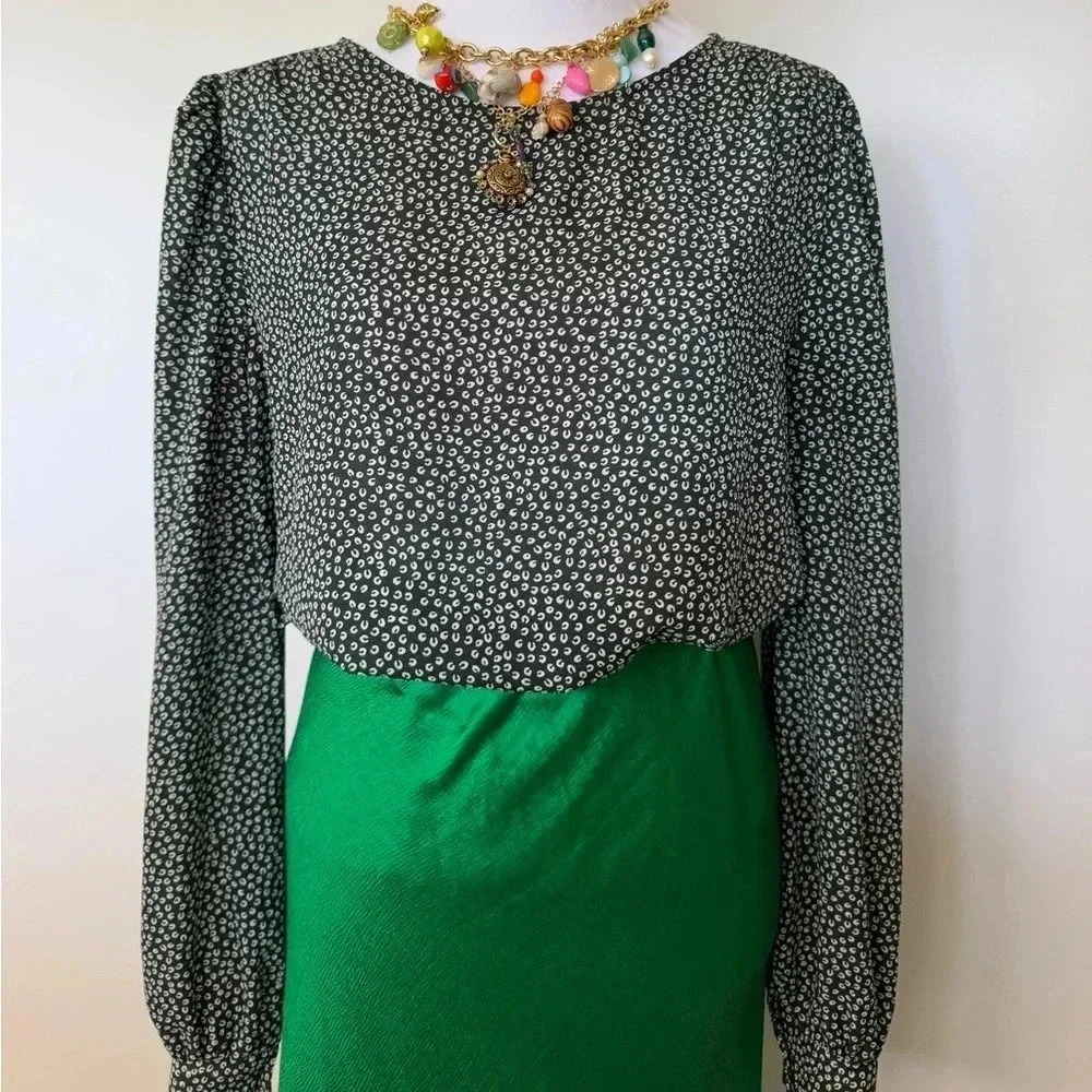All in Favor Green Polka Dot Mini Blouse (Size L)